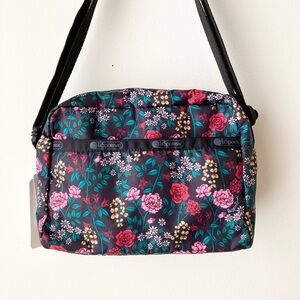 lesportsac floral daniella crossbody bag brilliant botanical handbag black nwt